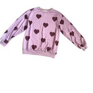 SHEIN Dusty Pink Sweatshirt Hearts Pullover Long Sleeve Youth Girls Teen 14